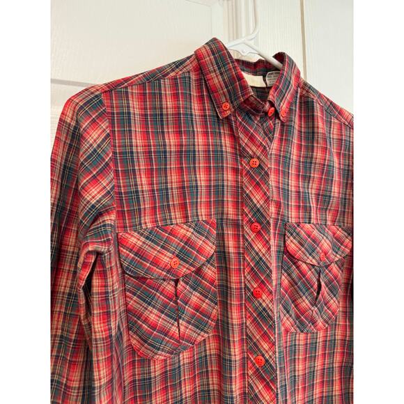 Vintage 80s Plaid Button down western long sleeve collared top Sz M - Picture 2 of 8
